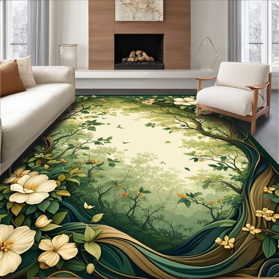 ODIKA 4'x6' Machine Washable Non-Slip Area Rug, Enhanced Non Skid Cushion with Waterproof Underlay High Traffic Rug, Green, 110685