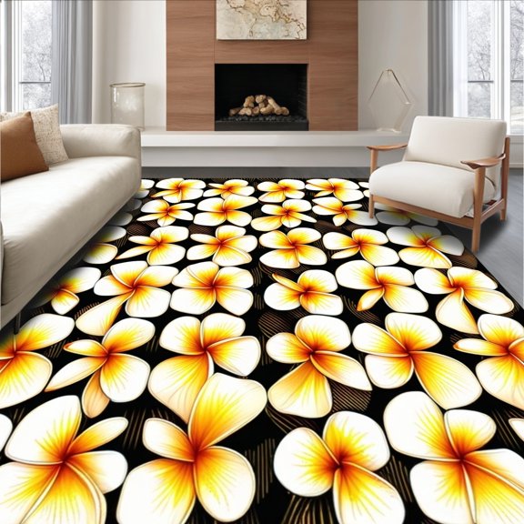 Flatwoven High Traffic Area Rug, Equatorial Plumeria Dot Matrix Tessellation Jacobian, Non Slip, Stain Resistant, Washable Area Rugs for Living Room, Bedroom(Yellow, 2X3)