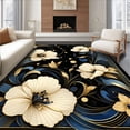 thumbnail image 1 of Flatwoven High Traffic Area Rug, Ethereal Black & Gold Floral Burst Design, Non Slip, Stain Resistant, Washable Area Rugs for Living Room, Bedroom(Gold, 4X6), 1 of 8
