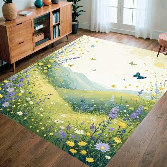 ODIKA 2'x3' Machine Washable Non-Slip Area Rug, Ethereal Meadow Design High Traffic Rug, Yellow, 196962