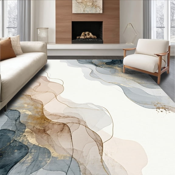 Flatwoven High Traffic Area Rug, Ethereal Mist Grey Tan Runner Carpet with Abstract Watercolor Swirl Pattern, Non Slip, Stain Resistant, Washable Area Rugs for Living Room, Bedroom(Gray, 2X3)