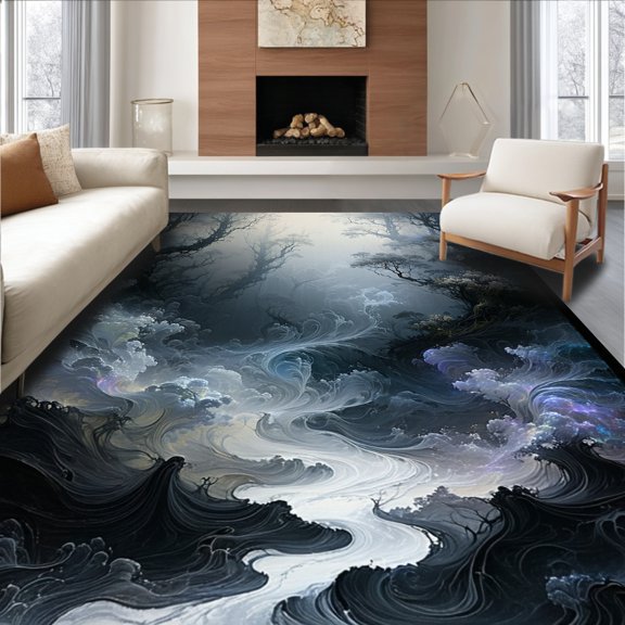 Flatwoven High Traffic Area Rug, Ethereal Mist Specter Illusion Mysterious Abstract, Non Slip, Stain Resistant, Washable Area Rugs for Living Room, Bedroom(Gray, 2X3)