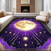 Flatwoven High Traffic Area Rug, Ethereal Moonlit Geometric Design, Non Slip, Stain Resistant, Washable Area Rugs for Living Room, Bedroom(Purple, 4X6)