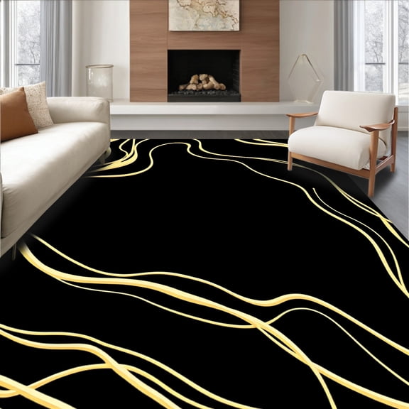 Flatwoven High Traffic Area Rug, Ethereal Mystique Flowing Deluxe Fashionable Trendy Adornment, Non Slip, Stain Resistant, Washable Area Rugs for Living Room, Bedroom(Black, 2X3)