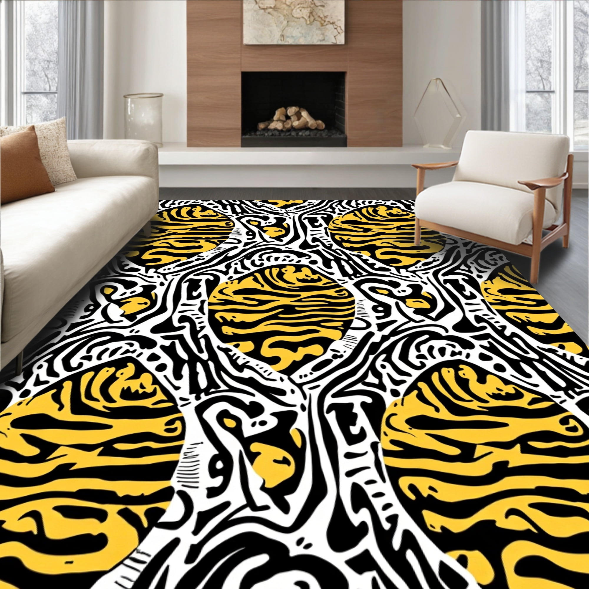 Flatwoven High Traffic Area Rug, Exotic Animal Print Blend of Tiger ...