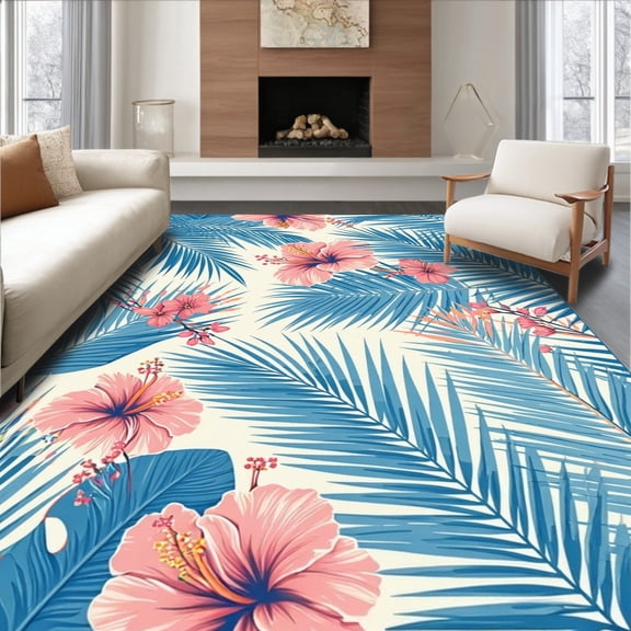 Flatwoven High Traffic Area Rug, Exotic Blossom Geometric Fusion, Non Slip, Stain Resistant, Washable Area Rugs for Living Room, Bedroom(Blue, 4X6)