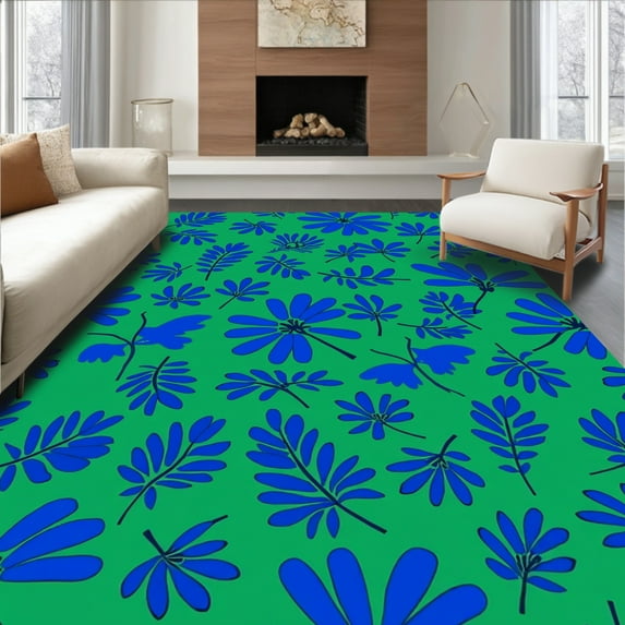 ODIKA 8'x10' Machine Washable Non-Slip Area Rug, Exotic Canopy Print High Traffic Rug, Green, 295243