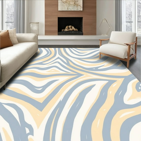 ODIKA 2'x3' Machine Washable Non-Slip Area Rug, Exotic Fauna Inspired Striped High Traffic Rug, Beige, 321624