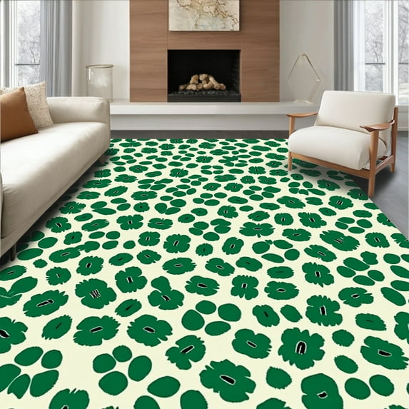 ODIKA 2'x3' Machine Washable Non-Slip Area Rug, Exotic Leopard Print High Traffic Rug, Green, 284287