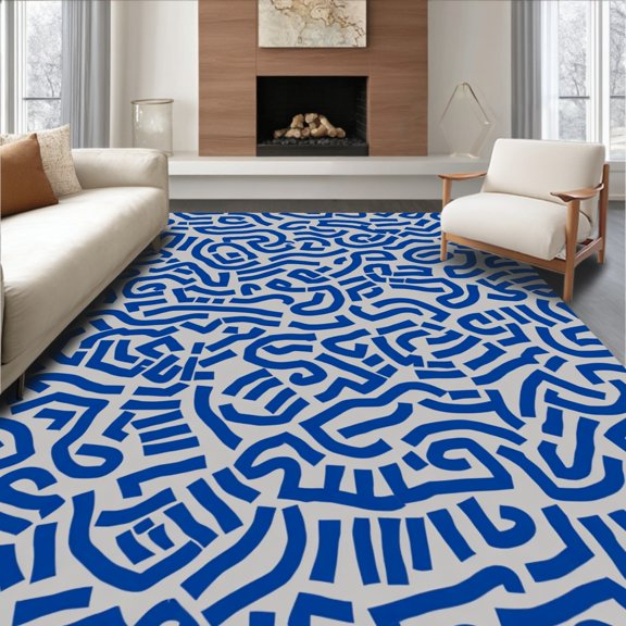 Flatwoven High Traffic Area Rug, Exotic Leopard Spot Mosaic with Interlocking Abstract Motifs, Non Slip, Stain Resistant, Washable Area Rugs for Living Room, Bedroom(Blue, 3X5)