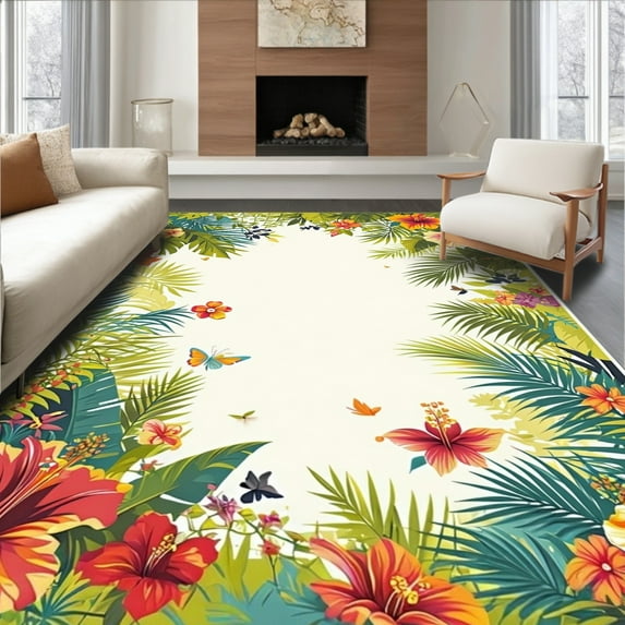 Flatwoven High Traffic Area Rug, Exotic Multicolor Paradise with Nature ...