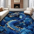 thumbnail image 1 of ODIKA 6'x9' Machine Washable Non-Slip Area Rug, Exotic Mythical Creature Design High Traffic Rug, Blue, 14399, 1 of 7