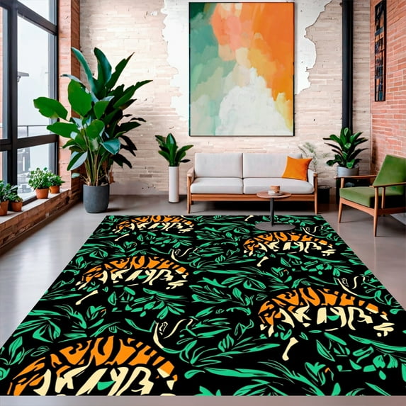 Flatwoven High Traffic Area Rug, Exotic Tiger Stripes with Bold Jungle ...