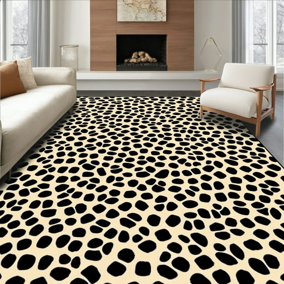 ODIKA 4'x6' Machine Washable Non-Slip Area Rug, Exotic Wildcat Inspired Seamless High Traffic Rug, Black, 288742