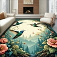 thumbnail image 1 of ODIKA 2'x3' Machine Washable Non-Slip Area Rug, Exuberant Hummingbird Cottagecore Floral Circle Design High Traffic Rug, Green, 198253, 1 of 7