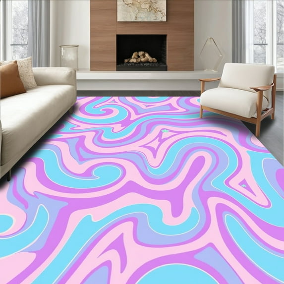 ODIKA 3'x5' Machine Washable Non-Slip Area Rug, Fantastical Bubble Gum Swirl High Traffic Rug, Pink, 395602