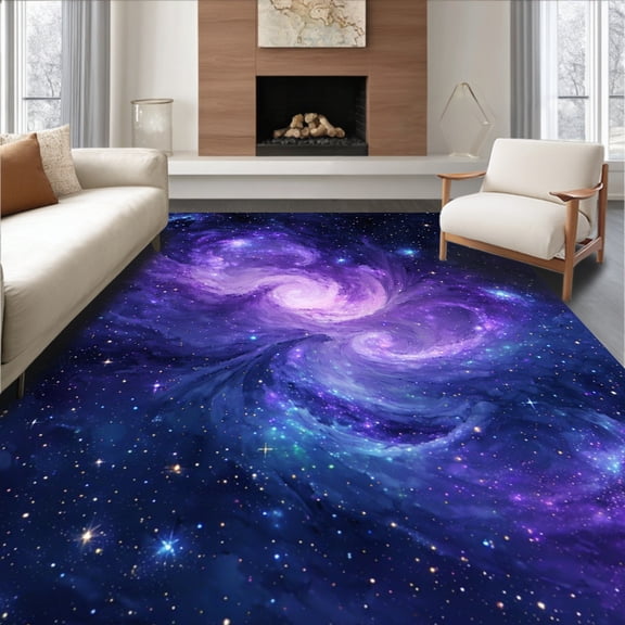 ODIKA 8'x10' Machine Washable Non-Slip Area Rug, Fantasy Dreamy Space Theme Celestial Starry Art Non Slip High Traffic Rug, Purple, 73972