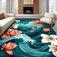 thumbnail image 1 of ODIKA 6'x9' Machine Washable Non-Slip Area Rug, Fashionista Inspired Enigmatic Marine Waveform Tulip Design High Traffic Rug, Coral, 191504, 1 of 7