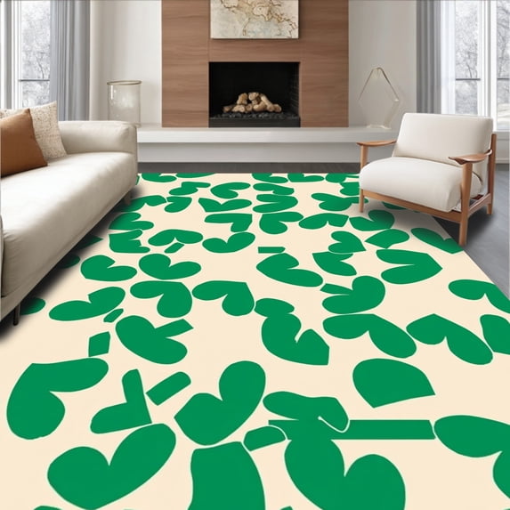 ODIKA 3'x5' Machine Washable Non-Slip Area Rug, Faux Hide Spotted Accent with Irregular Shapes High Traffic Rug, Beige, 328634