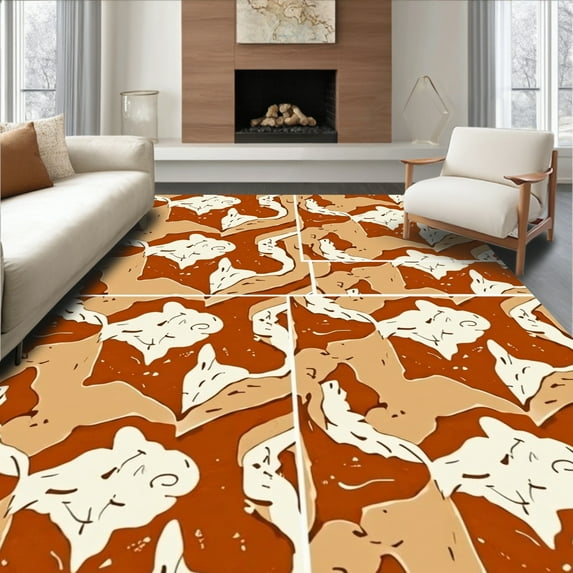 ODIKA 8'x8' Machine Washable Non-Slip Area Rug, Fawn s Embrace Artistic Hide Inspired High Traffic Rug, Brown, 299094