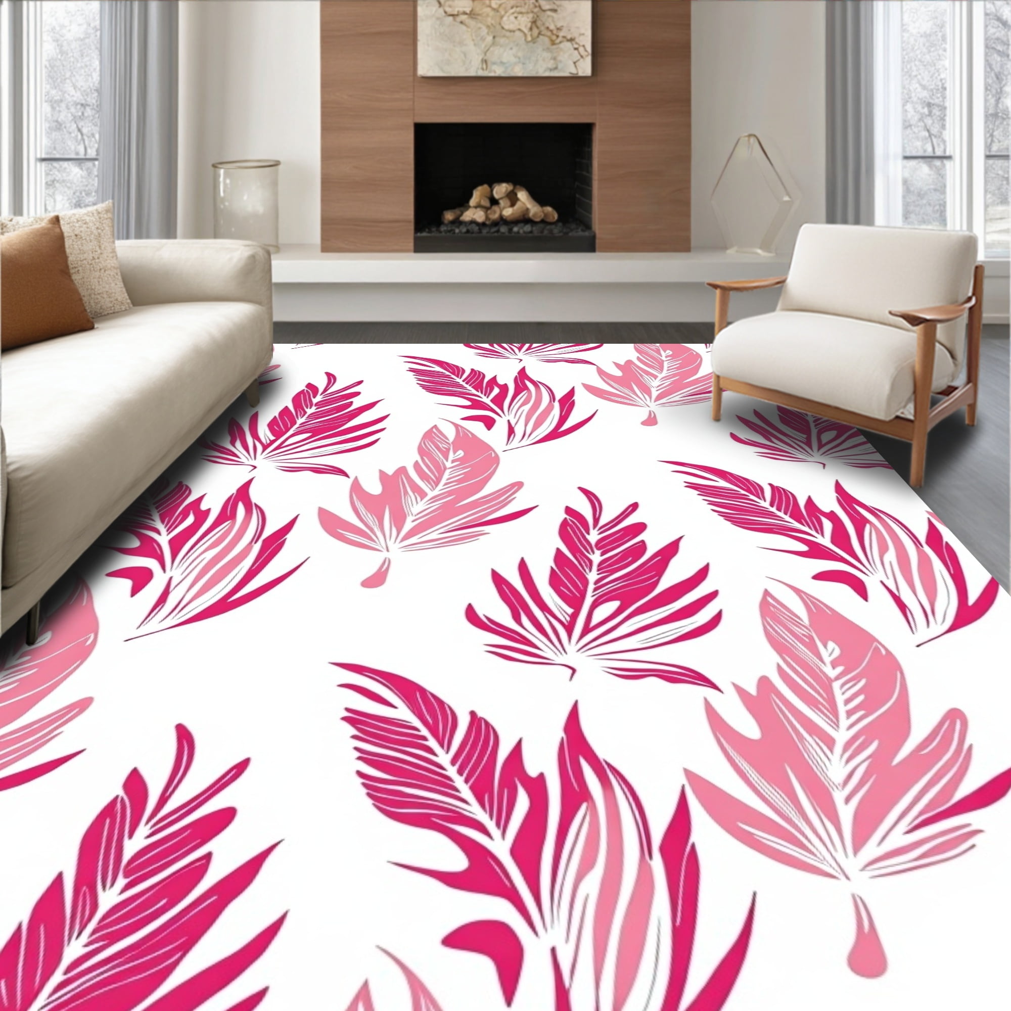 Flatwoven High Traffic Area Rug, Feather Plume Delicate Abstract Design ...