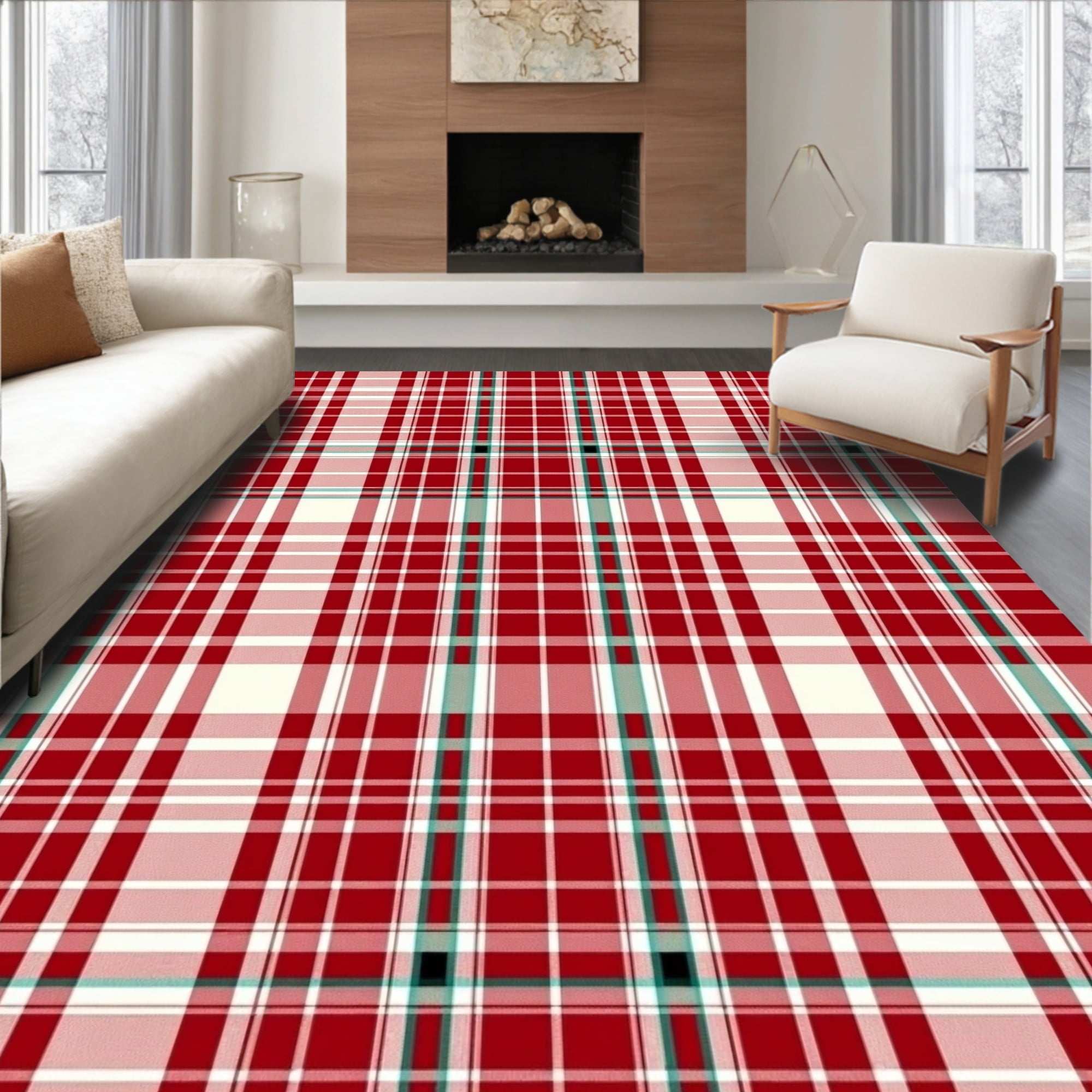 Flatwoven High Traffic Area Rug, Festive Classic Plaid Christmas Tartan ...