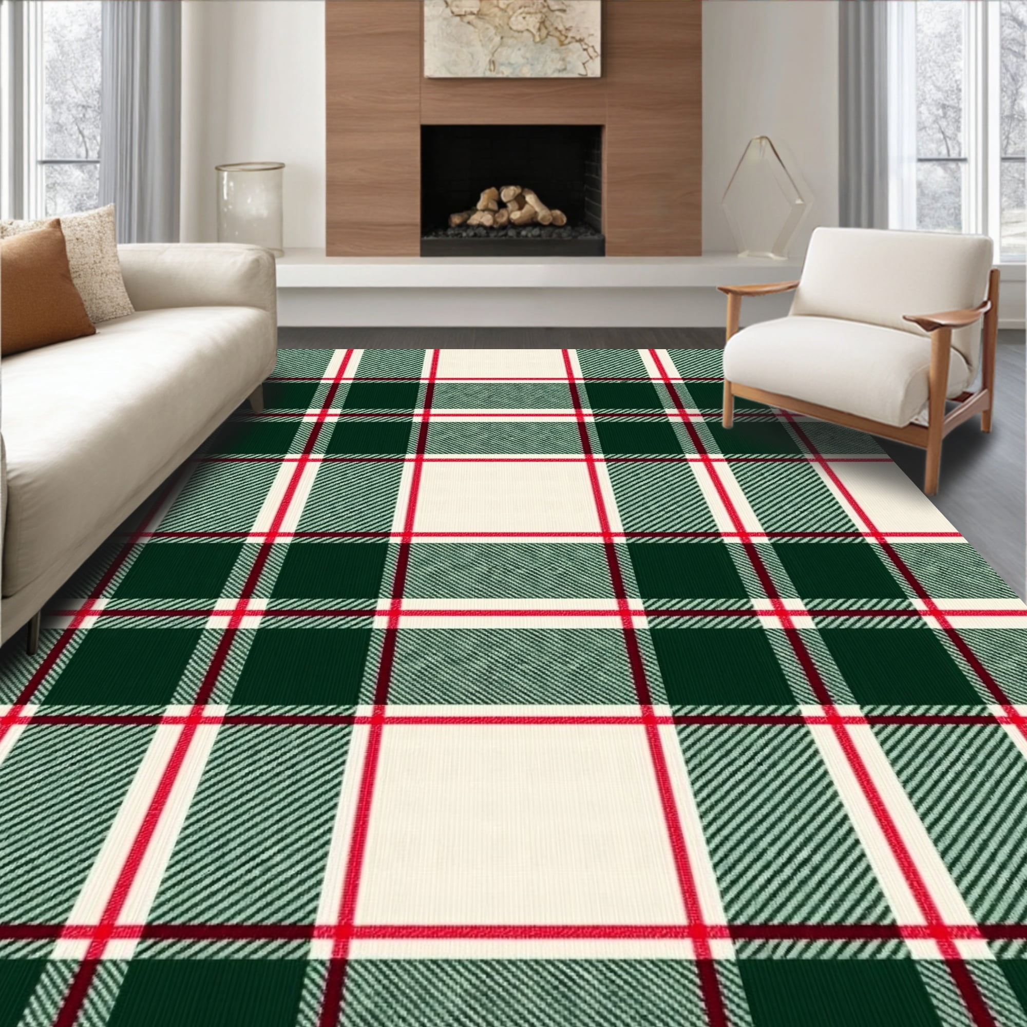 Flatwoven High Traffic Area Rug, Festive Classic Tartan Plaid Christmas ...