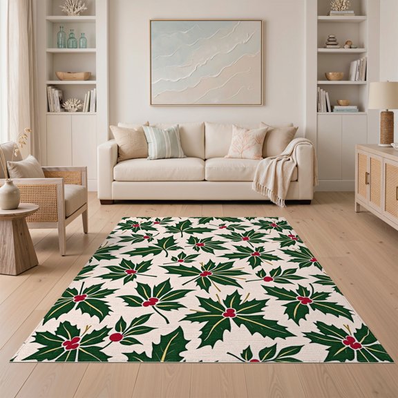 ODIKA 5'x7' Traditional Green Washable Area Rug Non-Slip, Chair-Friendly for Dining Room, Under Table, Home Office