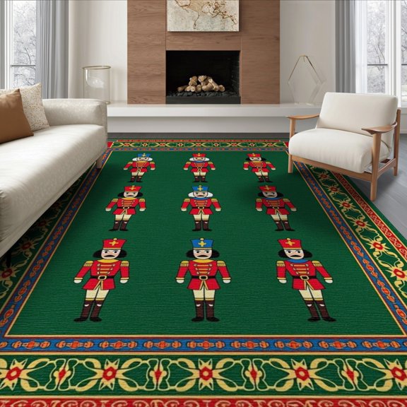 ODIKA 8'x10' Traditional Green Washable Area Rug Non-Slip Chair-Friendly Mat for Dining Room, Large Office, Lounge