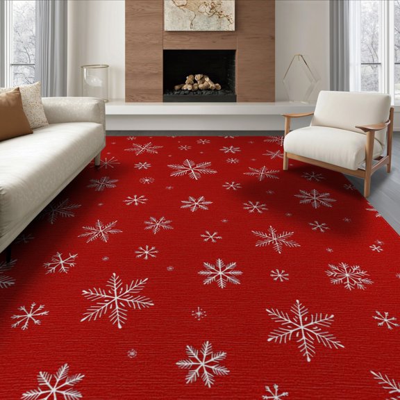 ODIKA 8'x10' Graphic Red Washable Area Rug Non-Shedding, Easy Care, for King Size Bedroom Under Bed, Master Suite