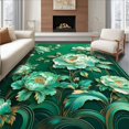 thumbnail image 1 of ODIKA 3'x5' Machine Washable Non-Slip Area Rug, Floral Embossed Featuring Green Peony Design with Gold Details High Traffic Rug, Green, 93511, 1 of 7