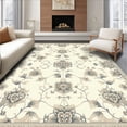 thumbnail image 1 of ODIKA 6'x9' Machine Washable Non-Slip Area Rug, Floral Patterned Half Circle Grey and Beige High Traffic Rug, Beige, 113968, 1 of 7