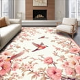 thumbnail image 1 of ODIKA 3'x5' Machine Washable Non-Slip Area Rug, Floral Pink Birds & Blooms High Traffic Rug, Ivory, 83361, 1 of 7