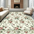 thumbnail image 1 of Flatwoven High Traffic Area Rug, Floral Rose, Non Slip, Stain Resistant, Washable Area Rugs for Living Room, Bedroom(Ivory, 5X7), 1 of 8