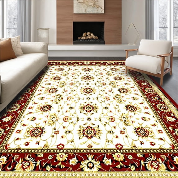 ODIKA 2'x3' Machine Washable Non-Slip Area Rug, Floral Symmetrical High Traffic Rug, White, 49374