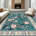 thumbnail image 1 of ODIKA 3'x5' Machine Washable Non-Slip Area Rug, Floral Teal Door with Cherry Blossom Branch and Decorative Accents High Traffic Rug, Blue, 100589, 1 of 7
