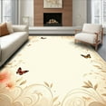 thumbnail image 1 of Flatwoven High Traffic Area Rug, Floral with Butterfly Motifs, Non Slip, Stain Resistant, Washable Area Rugs for Living Room, Bedroom(Beige, 4X6), 1 of 8