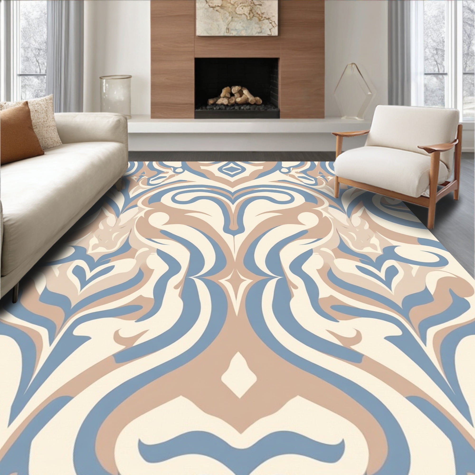 ODIKA 3'x5' Machine Washable Non-Slip Area Rug, Flowing Tiger Stripe ...