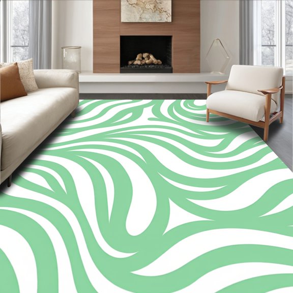 Flatwoven High Traffic Area Rug, Flowing Wave Ripples Abstract Contemporary Art, Non Slip, Stain Resistant, Washable Area Rugs for Living Room, Bedroom(Green, 2X3)