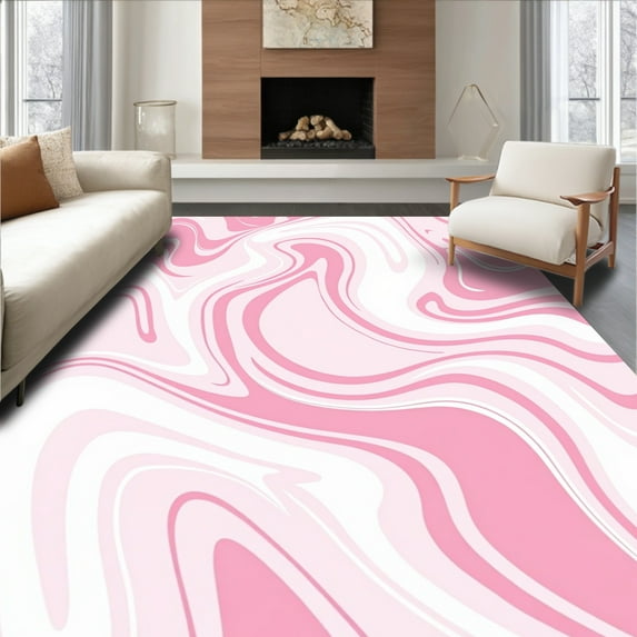 ODIKA 3'x5' Machine Washable Non-Slip Area Rug, Fluid Marbled with Gentle Blended Contrasts High Traffic Rug, Pink, 393264