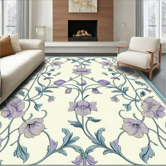 ODIKA 2'x3' Machine Washable Non-Slip Area Rug, French Provincial Damask With Stylized Tulip Blooms High Traffic Rug, Ivory, 229559