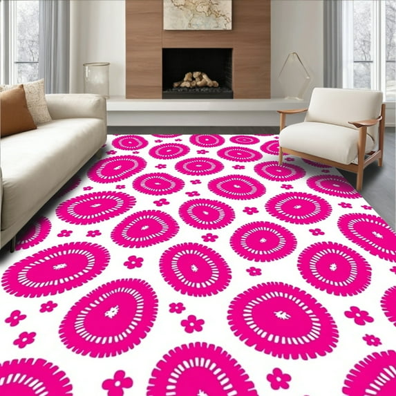ODIKA 6'x9' Machine Washable Non-Slip Area Rug, Fuchsia Cheetah Motif Girly Flair High Traffic Rug, Pink, 330203