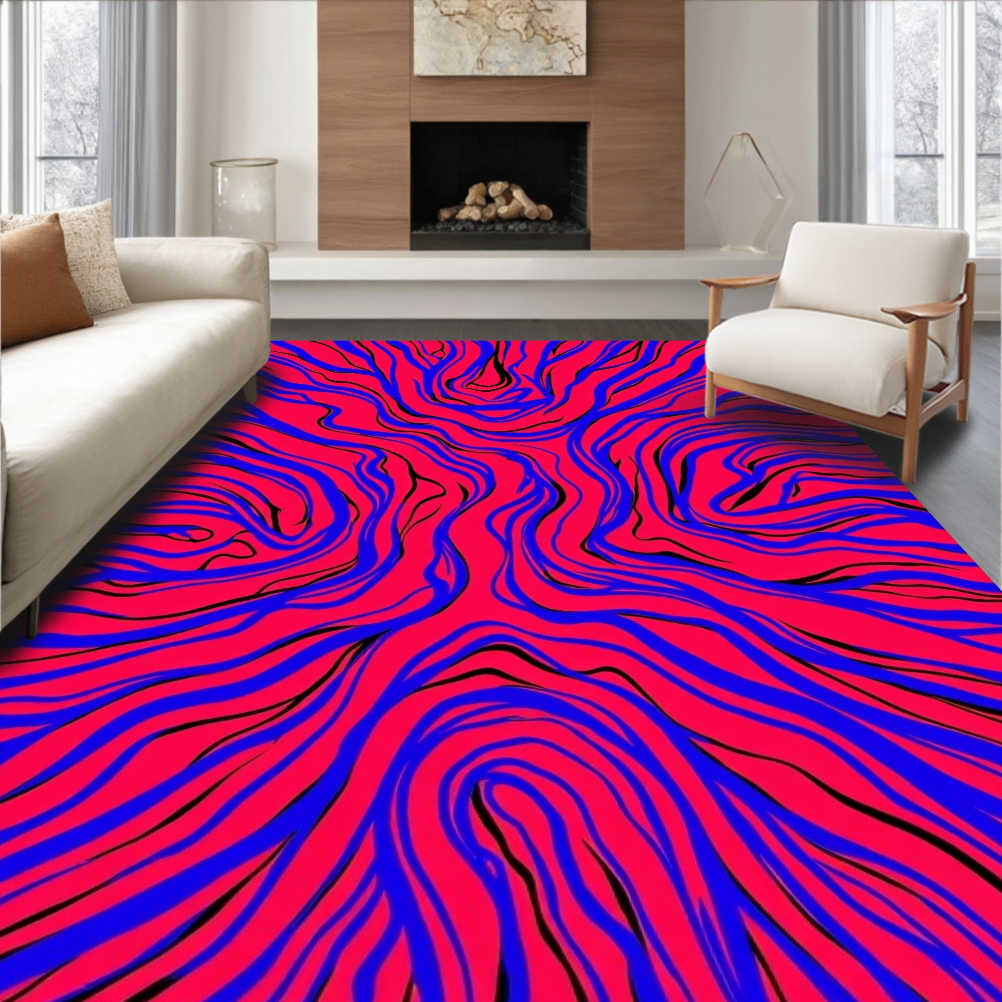 Flatwoven High Traffic Area Rug, Fuchsia & Ebony Wildcat Design, Non ...