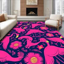 Flatwoven High Traffic Area Rug, Funky Flamingo Flourish with Abstract Animal Inspired Details, Non Slip, Stain Resistant, Washable Area Rugs for Living Room, Bedroom(Pink, 4X6)