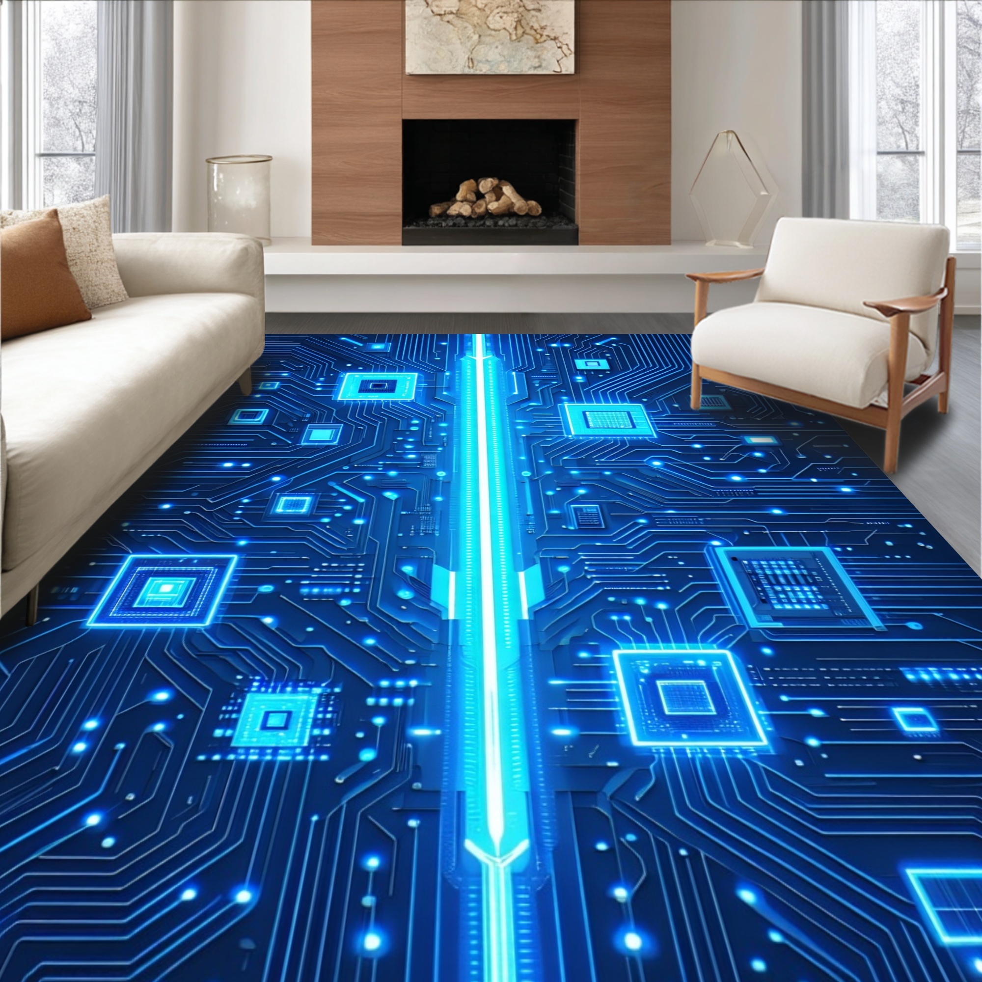 ODIKA 3'x5' Machine Washable Non-Slip Area Rug, Futuristic Circuitry ...