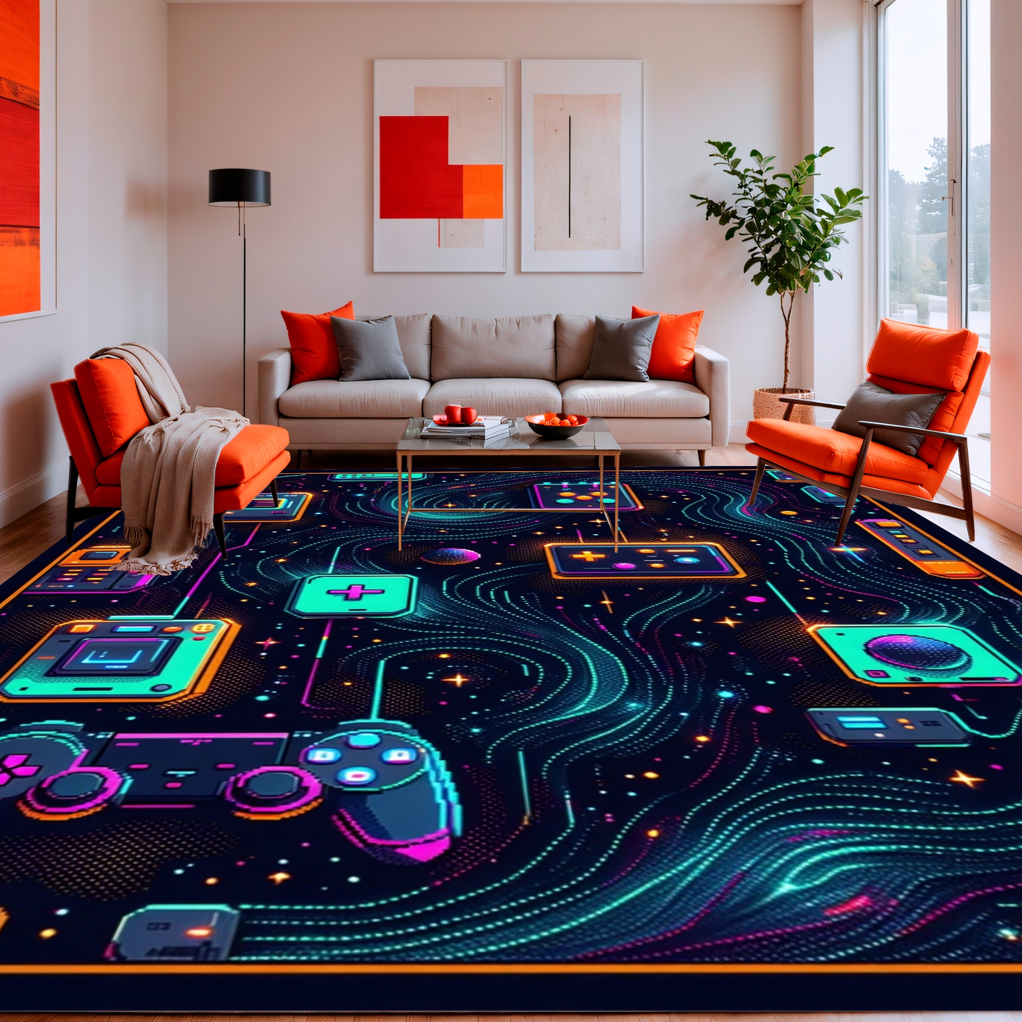 Flatwoven High Traffic Area Rug, Futuristic Pixelated Game Controller ...