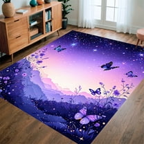 Flatwoven High Traffic Area Rug, Galaxy Butterfly Starry, Non Slip, Stain Resistant, Washable Area Rugs for Living Room, Bedroom(Purple, 4X6)