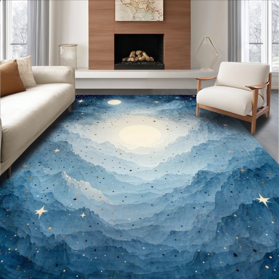 Flatwoven High Traffic Area Rug, Galaxy Dreams Rug Ethereal Starry, Non Slip, Stain Resistant, Washable Area Rugs for Living Room, Bedroom(Blue, 2X3)