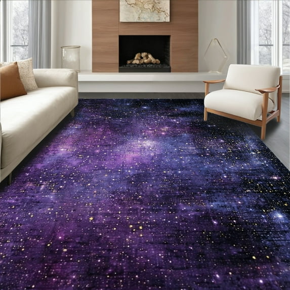 ODIKA 4'x6' Machine Washable Non-Slip Area Rug, Galaxy High Traffic Rug, Purple, 38462