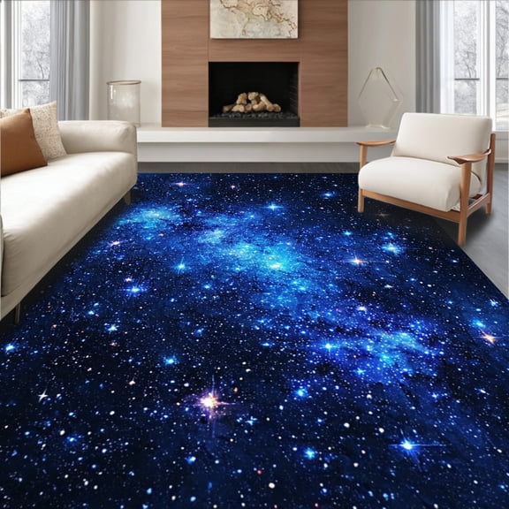 ODIKA 8'x10' Machine Washable Non-Slip Area Rug, Galaxy Starry Sky High Traffic Rug, Blue, 933